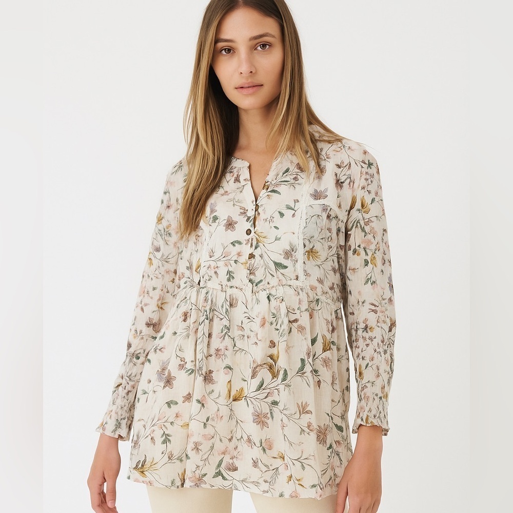 Anthropologie Floral Cream Blouse